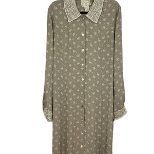 Vintage April Cornell Button Front Maxi Dress Lace Size Large New Old Stock